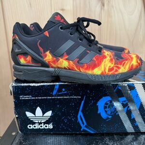 Adidas ZX Flux Star Wars K Sneakers Size 6.5 Black Red Fire Flames Shoes